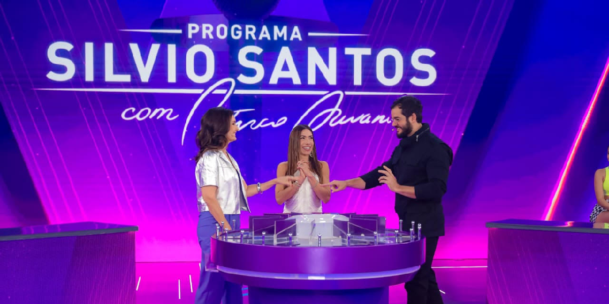 Patricia Abravanel recebe o casal Fátima Bernardes e Túlio Gadêlha (Créditos: Gabriel Cardoso/ SBT)