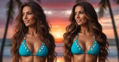 Antes e depois de cuidados com o cabelo na praia (Foto: Montagem TV Foco / GMN)