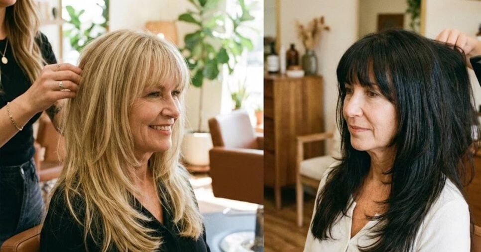 Ilustração Corte de cabelo longo com franja e camadas