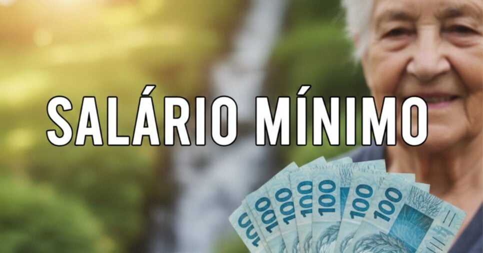 Idosa segurando notas de cem reais e salário mínimo (Foto: Montagem TV Foco / GMN)