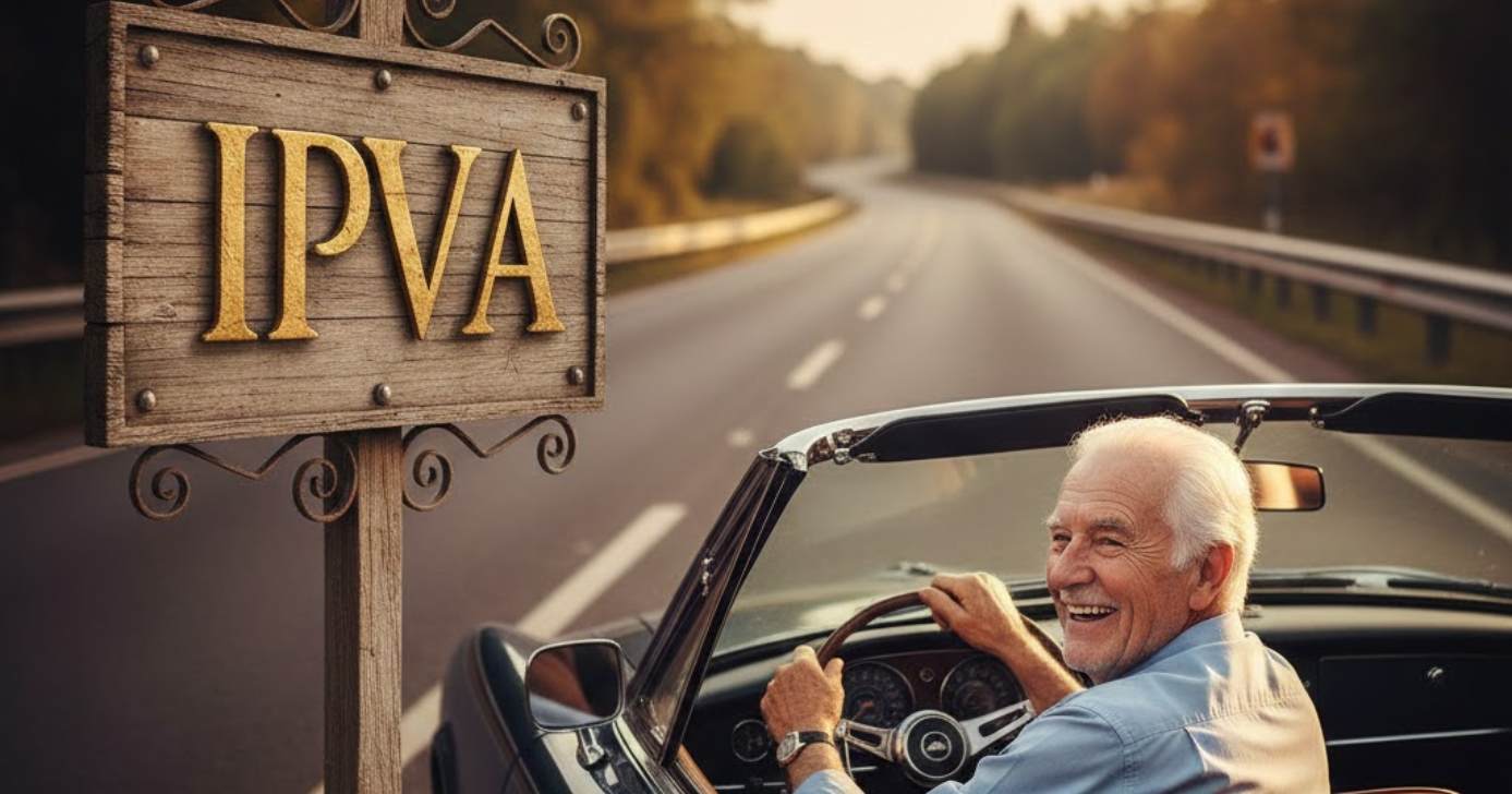 Ilustração IPVA e idoso dirigindo (Foto: Montagem TV Foco / GMN)