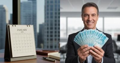 Ilustração calendário e trabalhador segurando salário (Fotos: Montagem TV Foco / GMN)