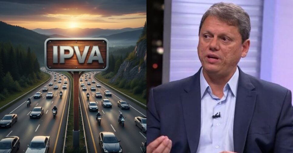 Ilustração carros, motos e IPVA, e Tarcísio de Freitas (Fotos: Montagem TV Foco / GMN / Globo)