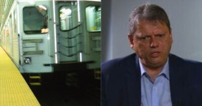 Ilustração metrô e Tarcísio de Freitas (Fotos: Reproduções / Canva / Globo)