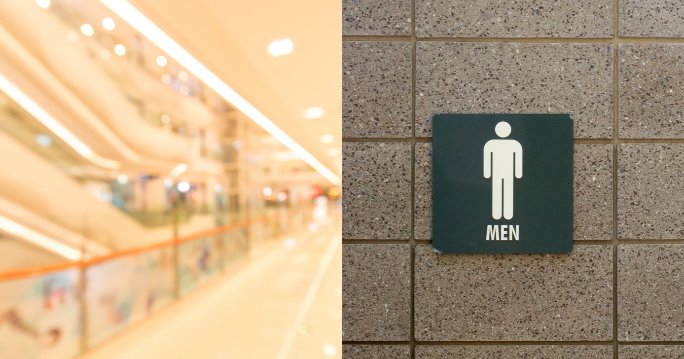 Ilustração shopping e banheiro masculino (Fotos: Canva)