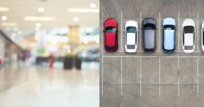 Ilustração shopping e estacionamento (Fotos: Canva)