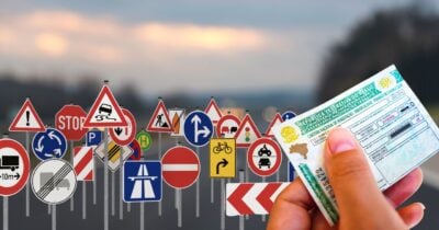 Ilustrações normas de trânsito e pessoa segurando a CNH (Fotos: Canva)