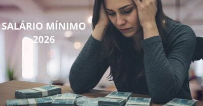 Ilustrações salário mínimo 2026, trabalhadora e notas de cem reais (Fotos: Montagem TV Foco / GMN / Canva)