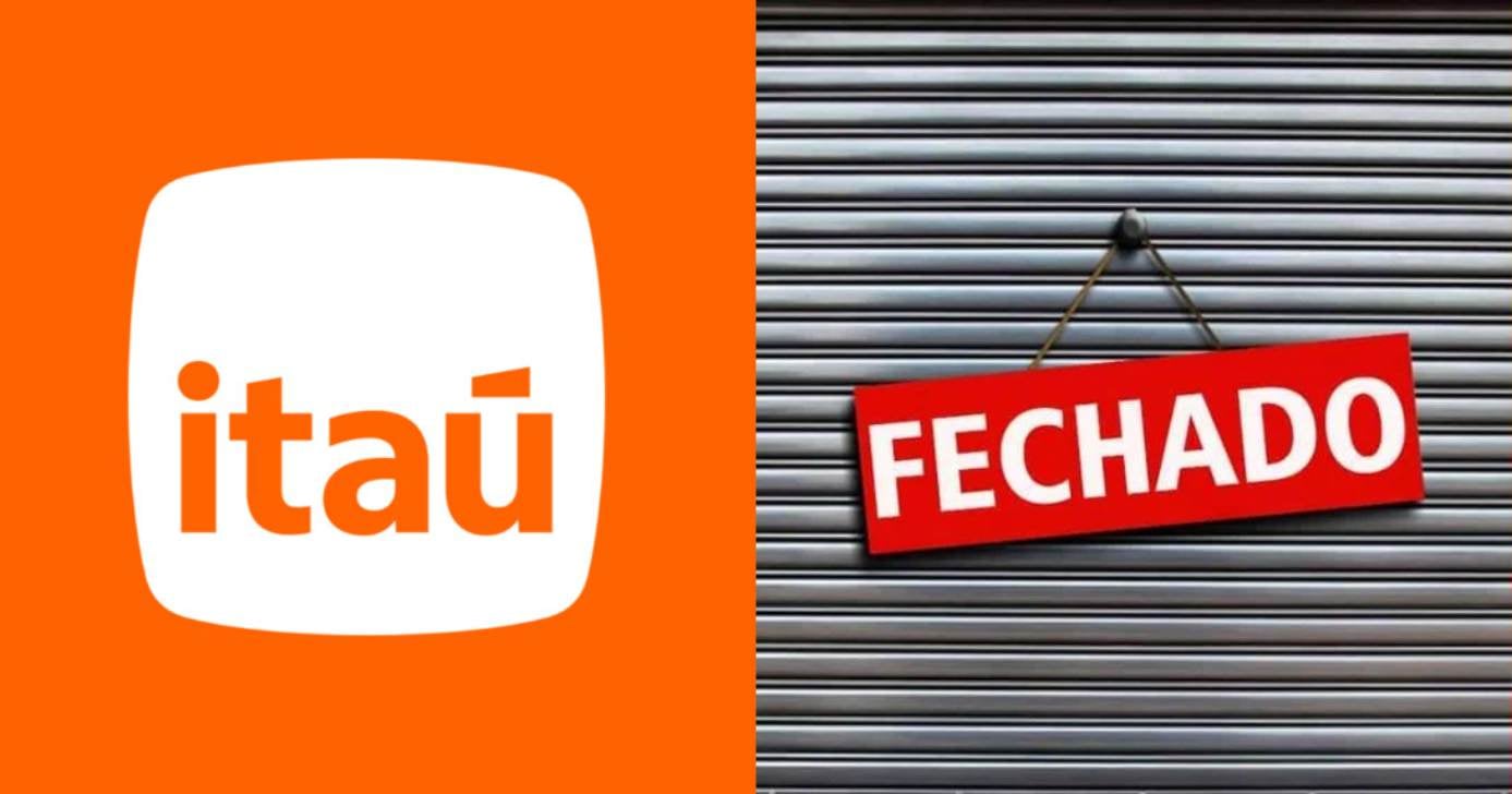Logo Itaú e ilustração loja fechada (Fotos: Reproduções / Internet / Canva)