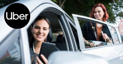 Logo Uber, motorista e passageira (Fotos: Reproduções / Internet / Canva)