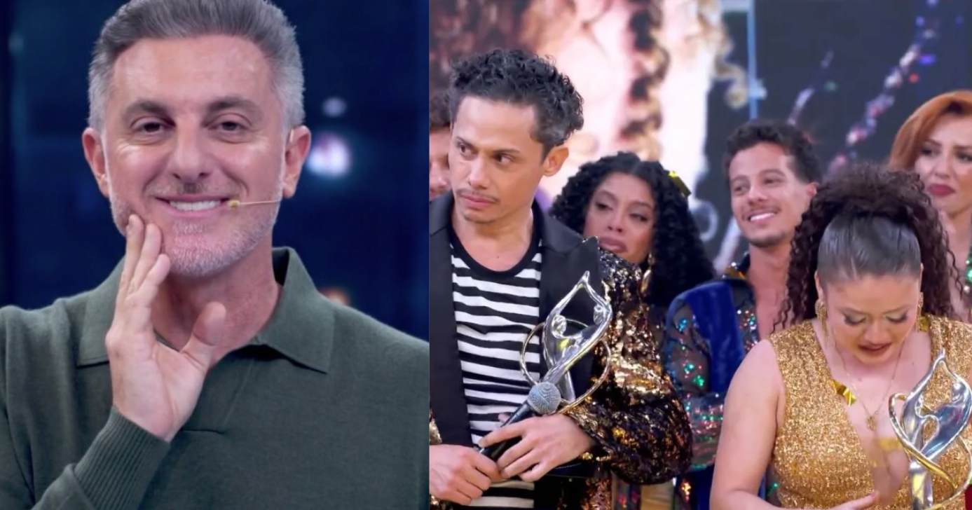 Luciano Huck, Silvero Pereira e Thais Sousa no Domingão (Fotos: Reproduções / Globo)