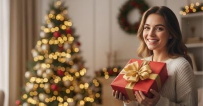 Mulher com presente de Natal (Foto: Montagem TV Foco / GMN)