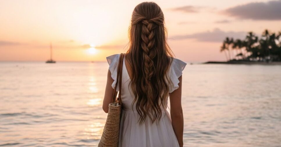Mulher com trança na praia (Foto: Montagem TV Foco / GMN)