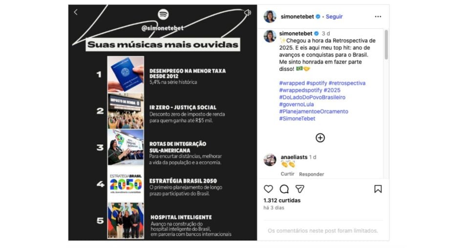 Publicação de Simone Tebet (Foto: Reprodução / Instagram)