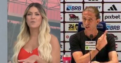 Renata Fan no Jogo Aberto e Filipe Luís (Fotos: Reproduções / Band / Globo)