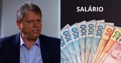 Tarcísio de Freitas, notas de Real e ilustração salário (Fotos: Reproduções / Globo / Canva)