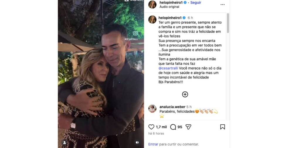 Texto de Helô Pinheiro para César Tralli (Foto: Reprodução / Instagram)