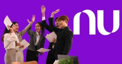 Trabalhadores comemorando e logo Nubank (Fotos: Reproduções / Canva / Internet)