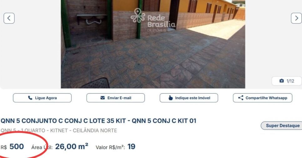 Kitnet na Ceilândia (DF) - (Foto Reprodução/Rede Brasília de Imóveis)