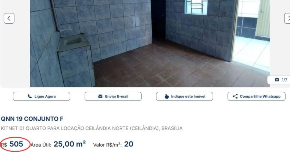 Aluguel de Kitnet na Ceilândia (DF) - (Foto Reprodução/DF Imóveis)