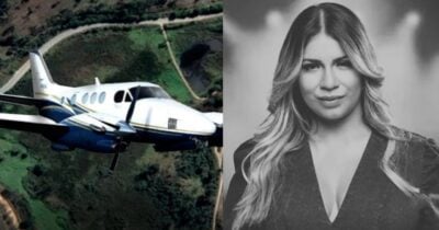 Imagem aérea do avião bimotor e Marília Mendonça (Foto: Reprodução / G1 / Instagram / Canva / Montagem TV Foco)