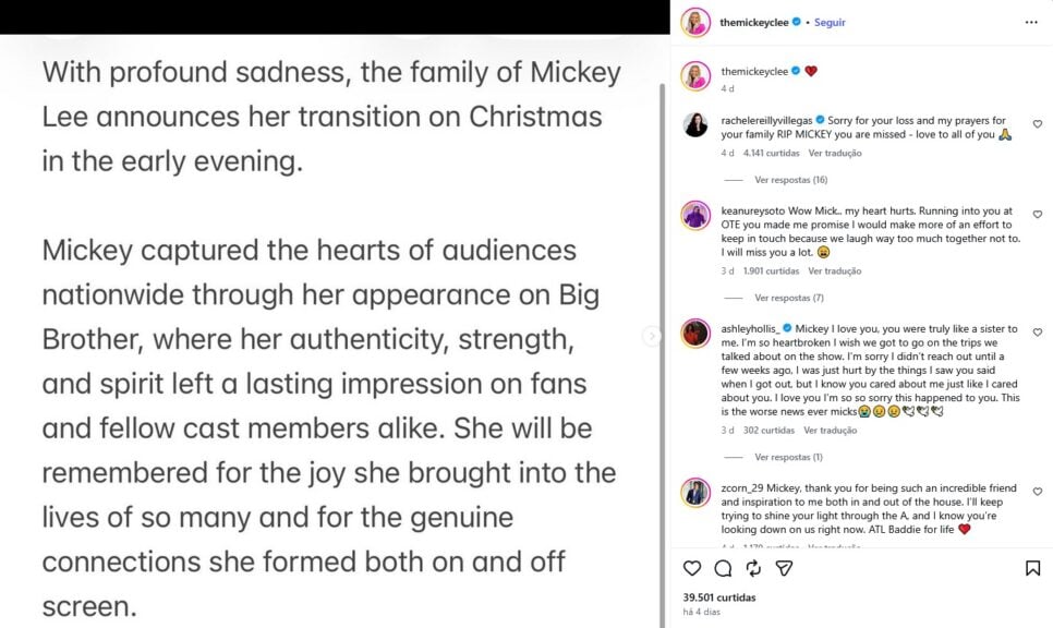 Comunicado da família (Foto: Reprodução / Instagram)