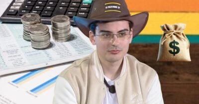 Ilustração de conta poupança e Dudu Camargo em A Fazenda 17 (Foto: Reprodução / Canva / Record / Montagem TV Foco)