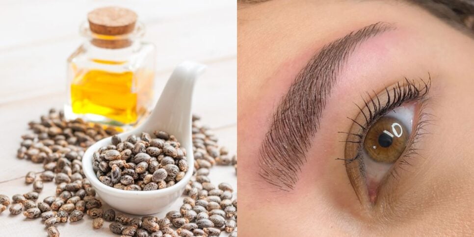 Óleo de rícino ajuda a deixar a sobrancelha mais hidratada (Reprodução: Montagem TV Foco)