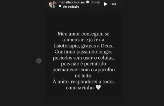 Michelle dá notícia aos apoiadores do marido (Foto: Reprodução / Instagram)
