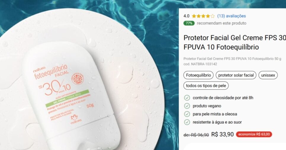 Protetor Facial Gel Creme FPS 30 FPUVA 10 Fotoequilíbrio - Foto: Print