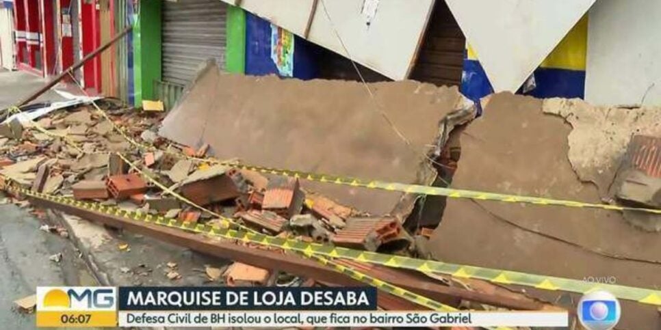 Marquise de Supermercado em BH desabou nesta semana (Reprodução: Globo)