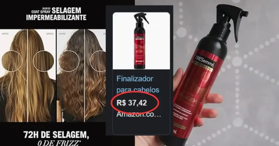 Resultados e valores do finalizador selante da TRESemmé (Foto Reprodução/Montagem/TV Foco/Canva/GMN/Lennita/TRESemmé/Google Shopping/TikTok) Resultados e valores do finalizador selante da TRESemmé (Foto Reprodução/Montagem/TV Foco/Canva/GMN/Lennita/TRESemmé/Google Shopping/TikTok)