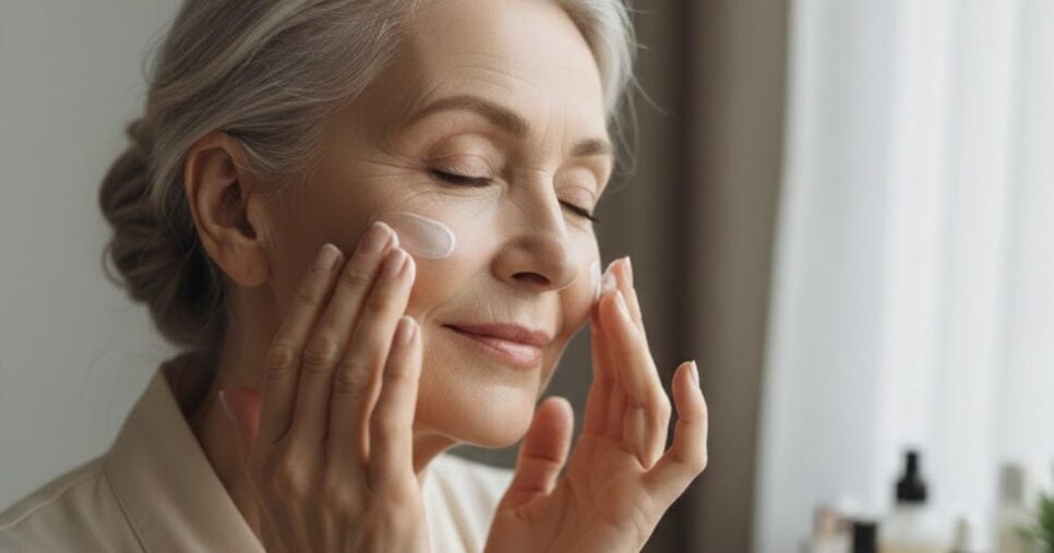 Idosa hidratando o rosto (Foto: Montagem TV Foco / GMN)