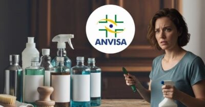Ilustração produtos de limpeza, mulher e logo anvisa (Foto: Montagem TV Foco / GMN)