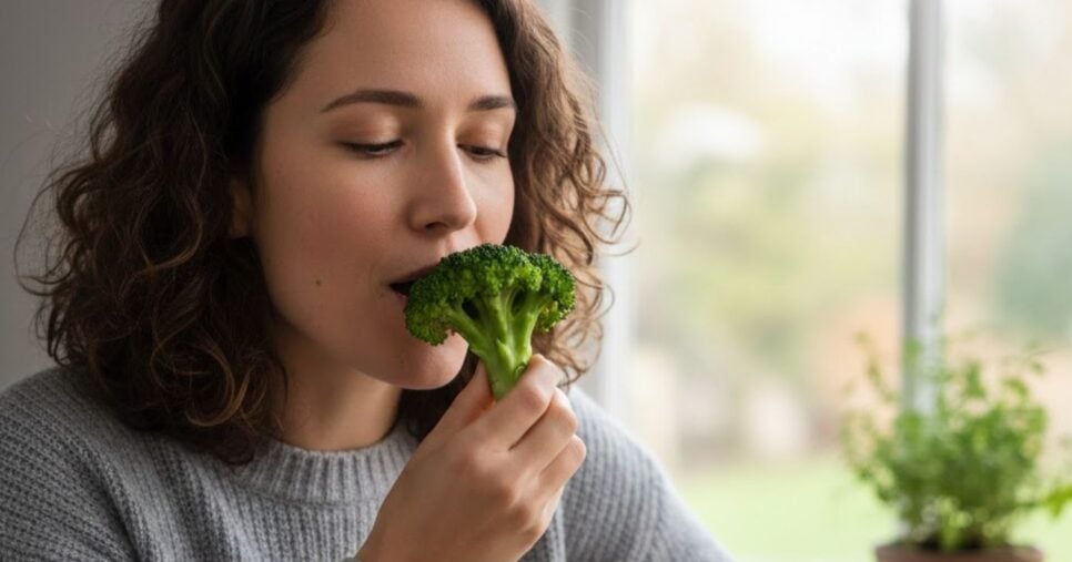 Jovem comendo brócolis (Foto: Montagem TV Foco / GMN)