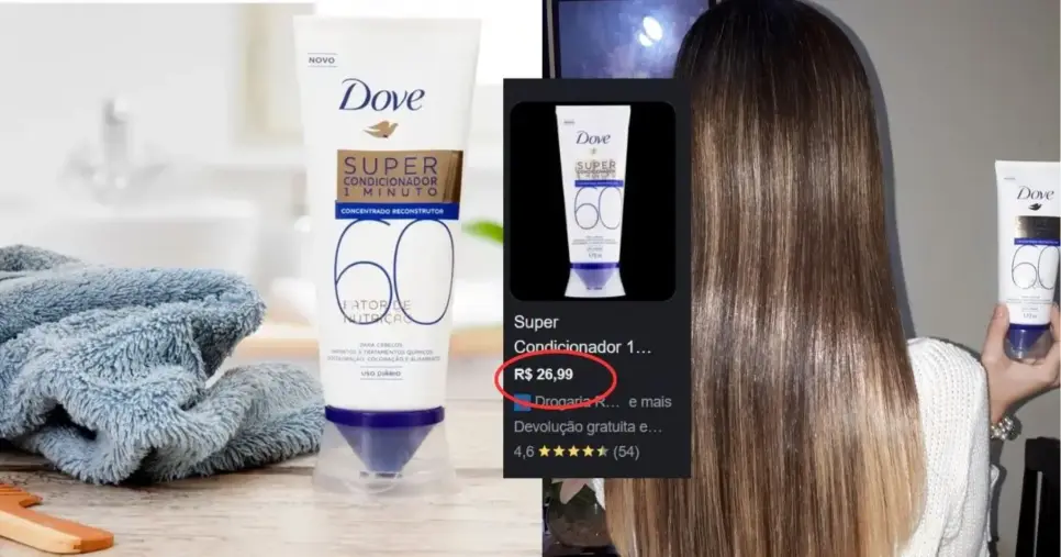 Máscara Capilar Dove 1 Minuto Concentrado Regenerador Fator de Nutrição 80 (Foto Reprodução/Montagem/TV Foco/Lennita/Canva/Instagram@/donzelapink/Google Shopping)