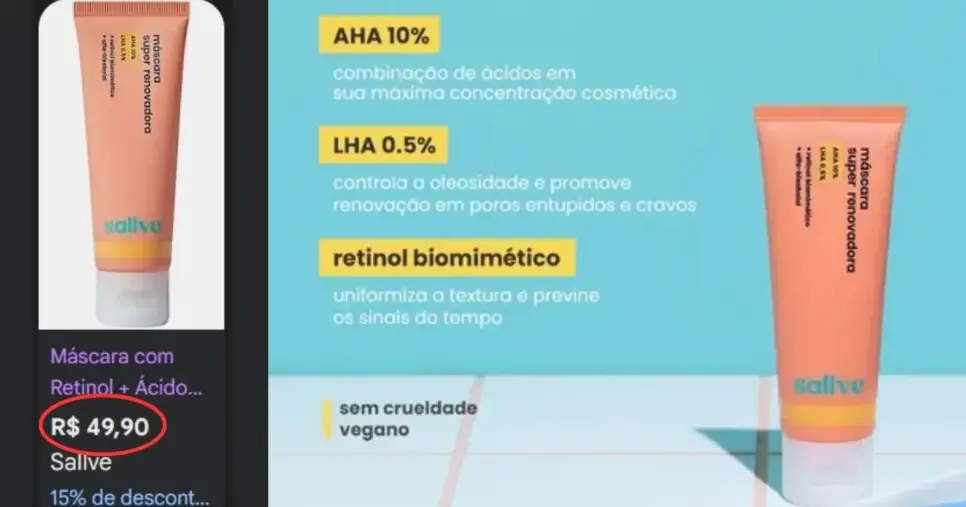 Máscara super renovadora (Foto Reprodução/Montagem/TV Foco/Canva/Lennita/Google Shopping/Sallve) Máscara super renovadora (Foto Reprodução/Montagem/TV Foco/Canva/Lennita/Google Shopping/Sallve)