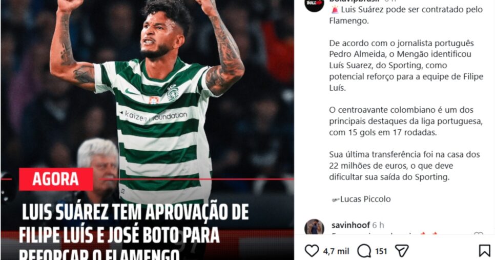 Flamengo tem interesse no Luis Suárez, no Sporting - Foto: Bolavip