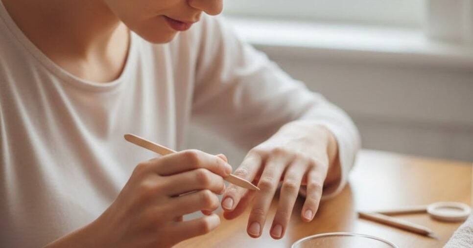 Mulher empurrando cutícula (Foto: Montagem TV Foco / GMN)