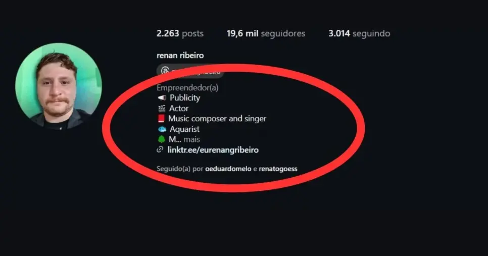 Renan Ribeiro tem a carreira de publicidade publicada em sua bio nas redes sociais (Foto Reprodução/Montagem/Instagram/ @Renan Ribeiro)