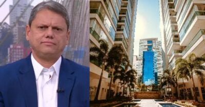 Tarcísio de Freitas e condomínio (Fotos: Reproduções / Globo / Canva)