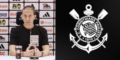 Filipe Luís topa liberar meio-campista de R$35M do Flamengo para o Corinthians (Foto Reprodução/Montagem/TV Foco/Canva/YouTube -Flamengo TV)