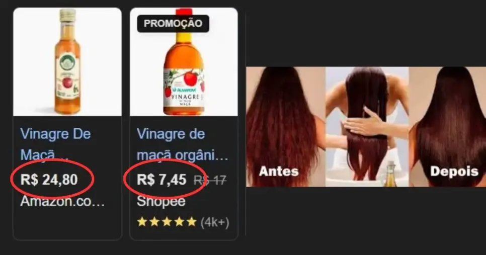 Efeitos do Vinagre de maçã e valores (Foto Reprodução/Montagem/TV Foco/Lennita/Canva/Google Shopping/Facebook) Efeitos do Vinagre de maçã e valores (Foto Reprodução/Montagem/TV Foco/Lennita/Canva/Google Shopping/Facebook)