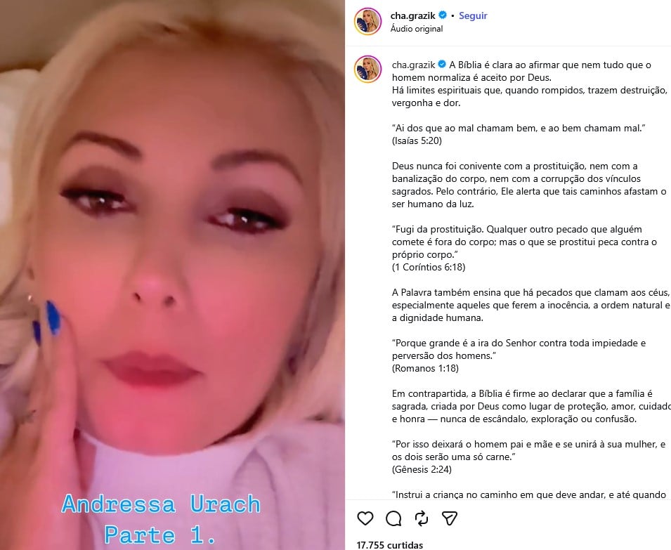 Chaline Grazik prevê fim de Andressa Urach (Foto: Reprodução / Instagram)

