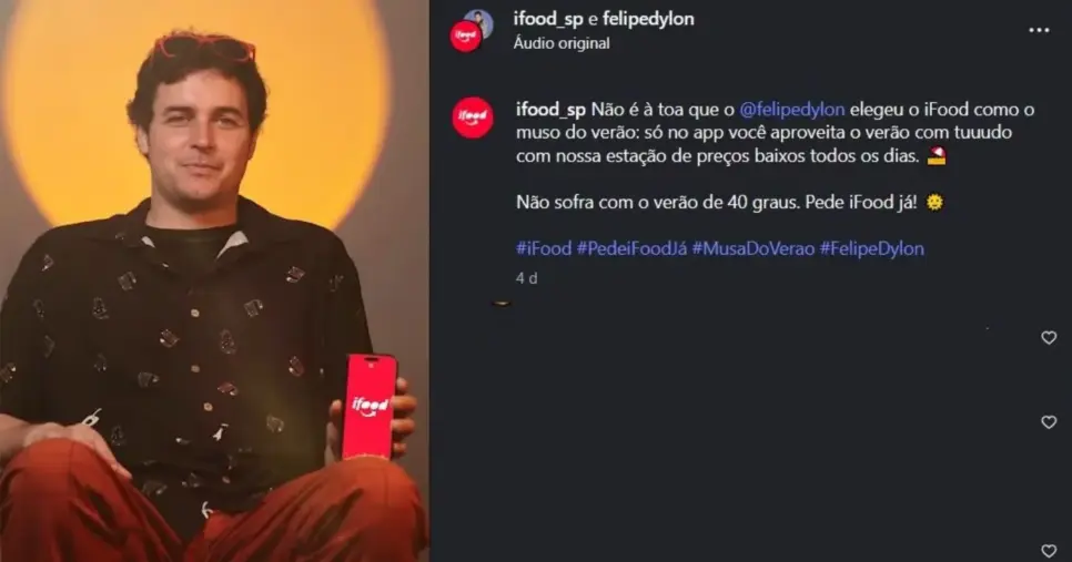 Publi do iFood feita pelo Felipe Dylon (Foto Reprodução/Instagram@ifood/felipedylon)