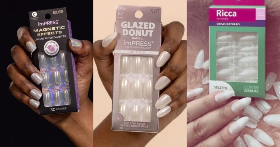imPRESS Magnetic Effects Kiss New York, imPRESS Glazed Donuts Kiss New York e Unhas Postiças Autoadesivas Ricca (Foto: Reprodução/ Internet) 