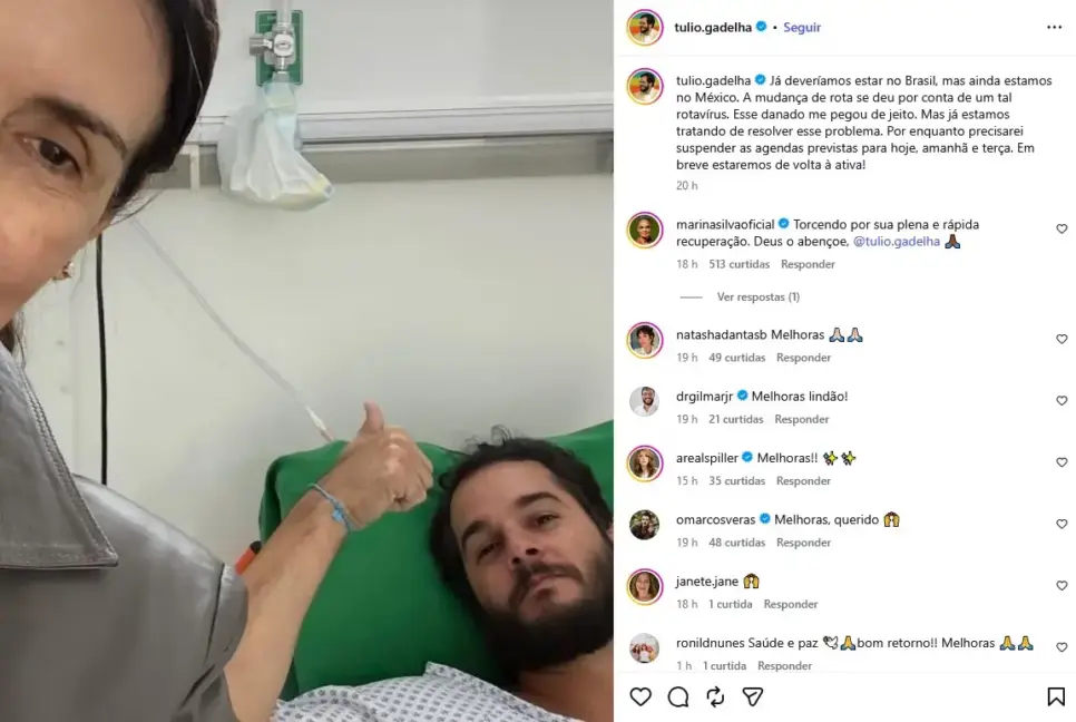 Fátima Bernardes e Túlio Gadêlha em hospital (Foto: Reprodução / Instagram)