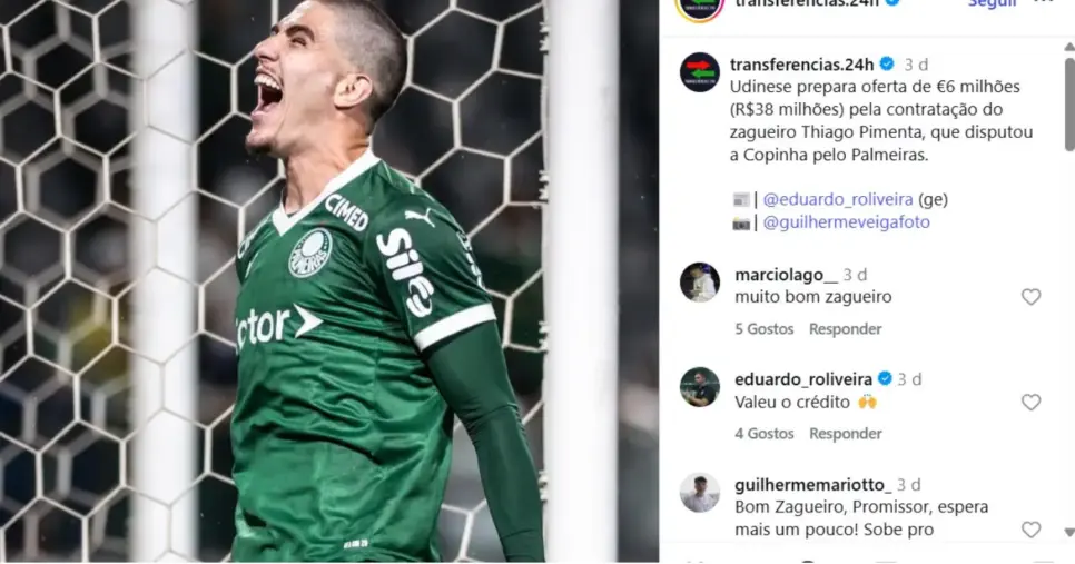 Thiago Pimenta pode ser vendido pelo Palmeiras - Foto: Print