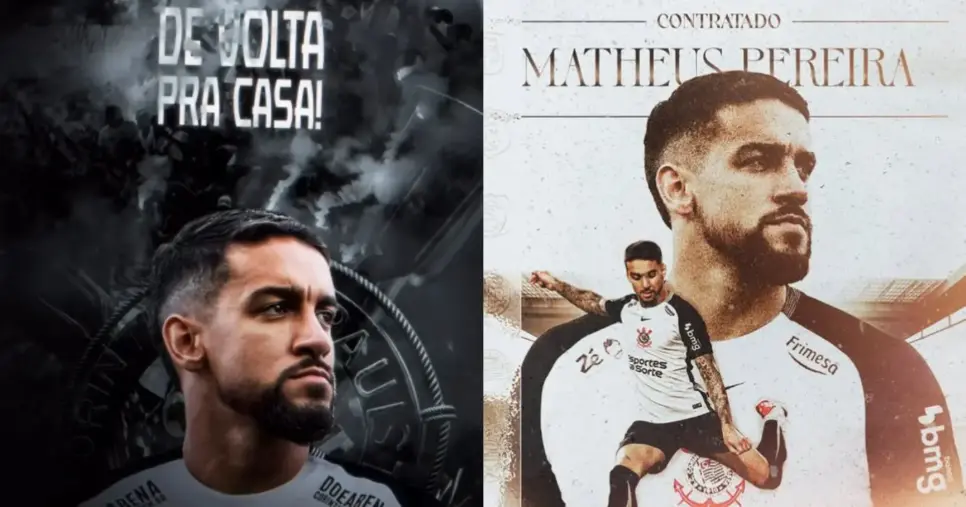 Matheus Pereira é contratado pelo Corinthians - Montagem/Instagram Matheus Pereira é contratado pelo Corinthians - Montagem/Instagram