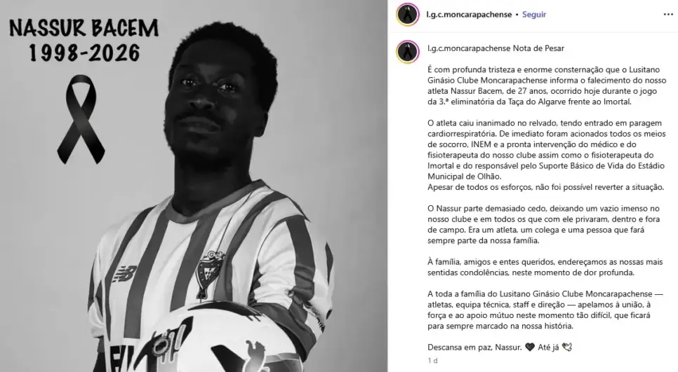 Jogador sofre mau súbito (Foto: Reprodução / Instagram) Jogador sofre mau súbito (Foto: Reprodução / Instagram)